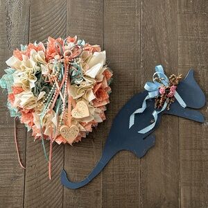 Handmade Heart and Cat Wall/Shelf Decor